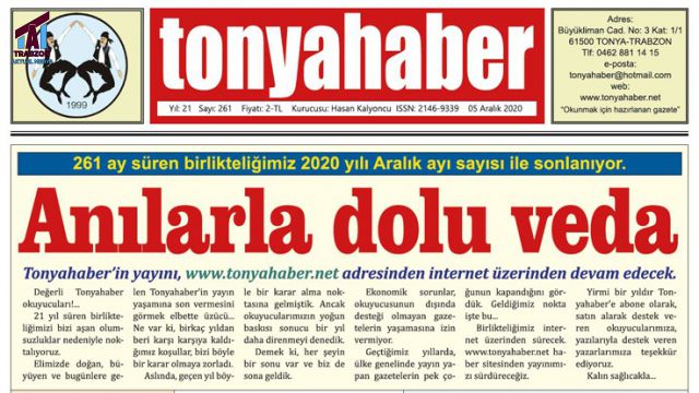 TONYAHABER GAZETESİ VEDA ETTİ